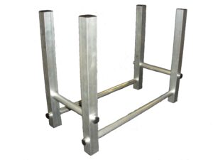 A metal stand with two legs on top of it.