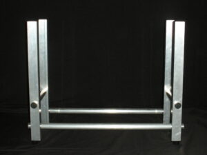 TFH-1 firewood holder aluminum frame assembled with a black backdrop